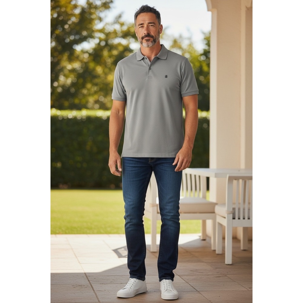 IZOD Mens Grey‎ Textured Polo Shirt Short Sleeve Casual Business XXLarge